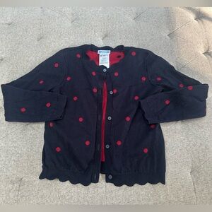 Euc Jacadi girls navy polka dot cardigan burgundy